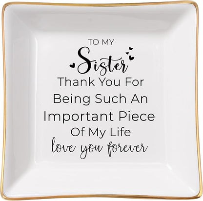 COZITED Sister Gifts, To My Sister Ring Tray Jewelry Dish, Sister Birthday Gifts for Sister Christmas Mother's Day Valentines Gift for Sisters from Sister Brother