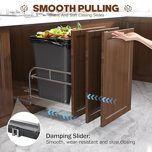 40 Qt Pull Out Trash Can Under Cabinet with Soft-Close Slides,Door Mounting Under Sink Garbage Can Slide Out Kit for Kitchen, Garbage Can Not Included, Requires Minimum Cabinets Opening 13" W X 18" D