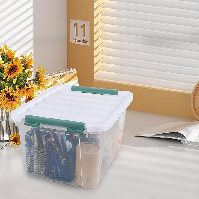 Melontray 20 Quart Clear Stackable Storage Box, 6-Pack Plastic Storage Container with Latching Lid
