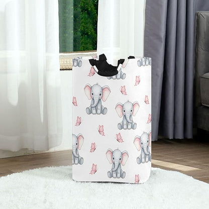 Laundry Hamper Basket Elephant Butterfly White Storage Basket Collapsible Laundry Bag with Handle Decorative Blanket Basket for Dirty Clothes Living Room Bathroom