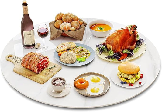 ZL ZELing 35.4 Inch Lazy Susan Turntable, 360 Degree Sinteredstone Rotating Tray, Silent Anti-Slip Design for Kitchen, Pantry, Dining Table, White