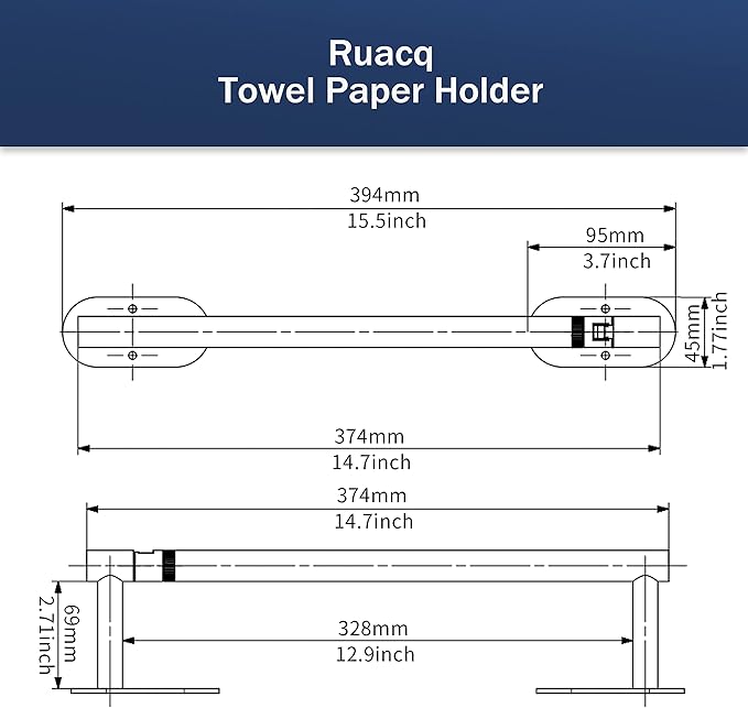 RUACQ Paper Towel Holder Under Cabinet, Wall Mounted or Adhesive Stainless Steel Paper Towel Holder,Round Base Paper Towel Rack for Kitchen, RV, Bathroom (Matte Black)