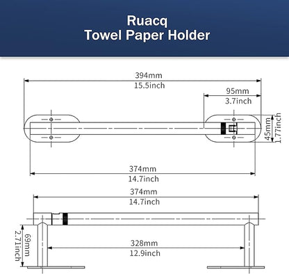 RUACQ Paper Towel Holder Under Cabinet, Wall Mounted or Adhesive Stainless Steel Paper Towel Holder,Round Base Paper Towel Rack for Kitchen, RV, Bathroom (Matte Black)