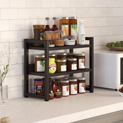 Kitchen Countertop Shelf Organizer, 3 Tier Large Kitchen Storage Spice Rack Cabinet Organizer with Metal Leg for Countertop Pantry, Coffee Bar Organizer, Bathroom Countertop Organizer, Black