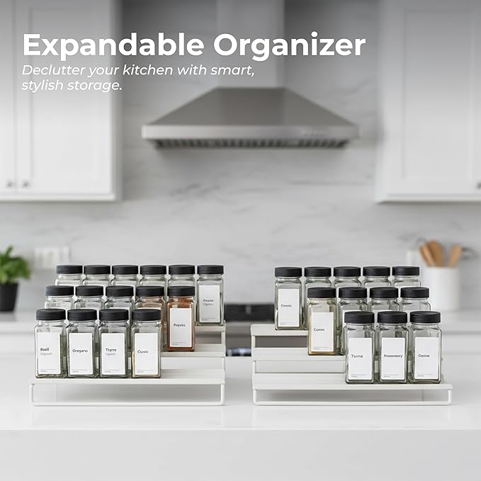 LIBKEN Tiered Spice Rack Organizer – Warm Gray Metal Countertop & Cabinet Spice Stand, Strong & Sturdy 3-Tier Shelf for Kitchen, Pantry, Seasoning Bottles – Minimal Scandinavian Design