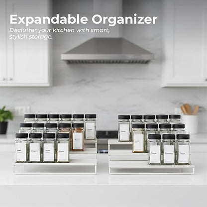 LIBKEN Tiered Spice Rack Organizer – Warm Gray Metal Countertop & Cabinet Spice Stand, Strong & Sturdy 3-Tier Shelf for Kitchen, Pantry, Seasoning Bottles – Minimal Scandinavian Design