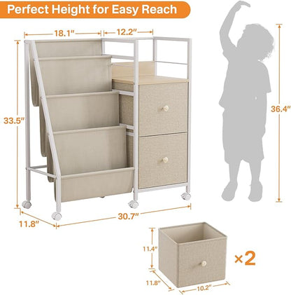 Book Shelf for Kids Rooms, Toddler Bookshelf Baby Bookcase with Kids Storage for Nursery, Bedroom, Playroom, Easy Assembly (Off White)