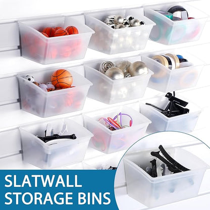 Unittype 18 Pcs Slat Wall Bins Slat Wall Accessories Storage Bins Plastic Containers Organizer for Garage Craft Room Tool Shed Workshop(Clear)
