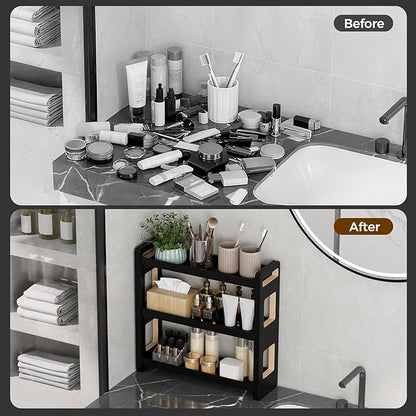 UJQSUN Bathroom Counter Organizer,Bathroom Counter Shelf,Bathroom Organizers,Under Sink Organizer,Cologne Organizer For Men,Cologne Cabinet,Spice Rack Organizer for Cabinet,Gifts(Black 3 Tier)