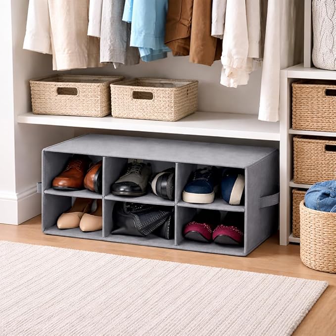 Sorbus Shoe Organizer Bin, 6 Section Cubby Shoe Shelves, Foldable Portable Detachable Closet Organizer Storage for Home Organization