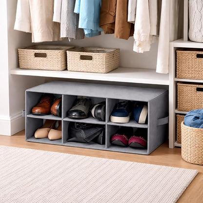 Sorbus Shoe Organizer Bin, 6 Section Cubby Shoe Shelves, Foldable Portable Detachable Closet Organizer Storage for Home Organization