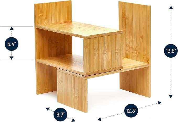 RoyalHouse Natural Bamboo Desktop Organizer, Attractive Design, Stand Shelf for Books, Accessories and More, Home Décor, Ideal Gift for Family & Friends