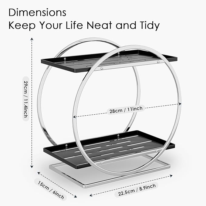YIWANFW 2-Tier Bathroom Organizer Countertop, Silver Black Perfume Organizer for Dresser, Multi-Purpose Makeup Organizer, Large Cosmetic Skincare Organizers, Exquisite Vanity Storage, Ideal for Gift