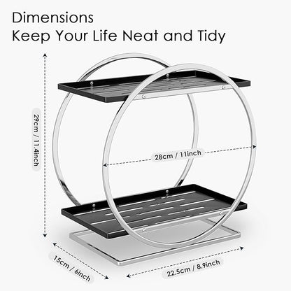YIWANFW 2-Tier Bathroom Organizer Countertop, Silver Black Perfume Organizer for Dresser, Multi-Purpose Makeup Organizer, Large Cosmetic Skincare Organizers, Exquisite Vanity Storage, Ideal for Gift