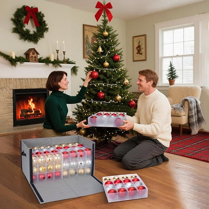 BALEINE Christmas Ornament Storage Box with Dividers, Premium Holiday Ornaments Storage Container Bin for Xmas Decorations (128 Ball, Grey, Hard)
