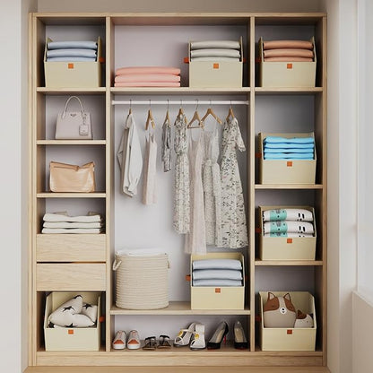 Fabric Closet Storage Cubes - 8 Pack Square Storage Bins with Dual Handles for Clothes, Towels, Toys, Cube Storage Organizers for Bedroom, Nursery, Shelves, Closet, Small Spaces, Light Beige
