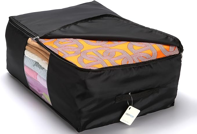 VEAMOR Comforter Storage Bags Pack of 2,Pillow Beddings/Blanket Clothes Organizer Storage Containers with Zippers,Breathable and Moistureproof(Black,2pcs)