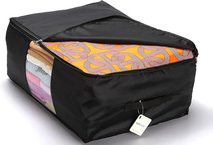 VEAMOR Comforter Storage Bags Pack of 2,Pillow Beddings/Blanket Clothes Organizer Storage Containers with Zippers,Breathable and Moistureproof(Black,2pcs)