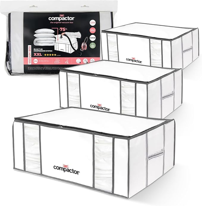 Compactor Pack of 3 XXL, Vacuum Storage Bags, Vacuum Seal Bags for Clothing with Semi-Rigid Box,Compression Cubes for Comforters & Blankets