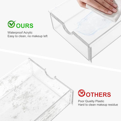 Acrylic Drawer Organizer with 10 Drawers, 2 Set Craft Organizers and Storage, Clear Storage Drawers, Desk Drawer Organizer for Vanity, Office Supplies, Jewelry, Pen