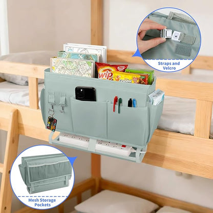 NINTHFIT Bedside Caddy for Dorm Bed Bedside Organizer, Bedside Storage with 10 Pockets and Power Strip Holder, Multifunctional Bedside Pocket for Home, College, Dorm, Bunk/Hospital/Crib Bed (Grey)