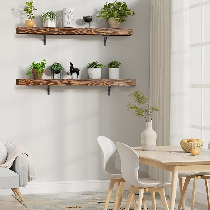 ROOMTEC Fireplace Mantel, 48" Floating Fireplace Shelves, Wall Mounted Wooden Display Shelving, Handcrafted Wood Brack, Natural Mantels Over Fireplace | 48" x 8" x 3" - Wood Brown