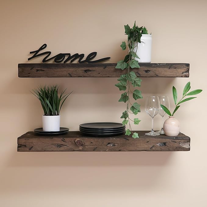 Urbandi Rustic Distressed Floating Shelves, Set of 2, Handmade Out of Pine Wood, 3 Inch Thick, Made in USA (Jacobean, 36Lx3Hx8D)
