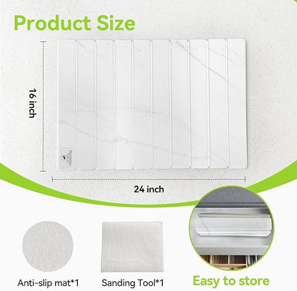 Large Stone Dish Drying Mats for Kitchen Counter - 24"(L)×16"(W) Quick Dry Collapsible Dish Drying Mat for Dishes Bottles Cups, Eco-friendly Diatomaceous Earth Absorbent Mat for Any Countertop Marble
