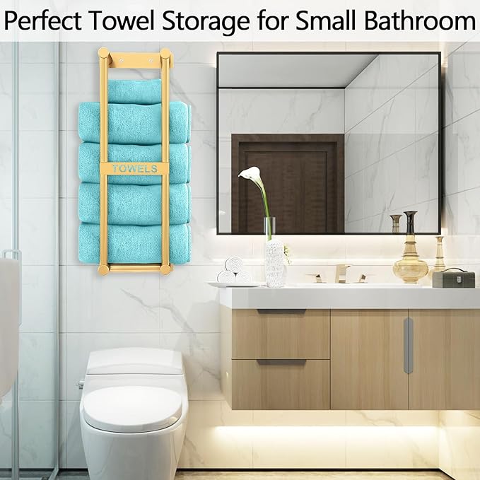 Towel Racks for Bathroom, STWWO Bathroom Towel Storage Wall Mounted, Stainless Steel, 22inch, Gold