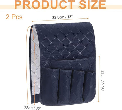 uxcell 2 Pcs Recliner Armchair Caddy, Couch Armrest Organizer with 5 Pockets for Bedside Sofa Remote Control Holder Magazine Phone Book Glasses (Dark Blue, 35"x13")