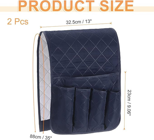 uxcell 2 Pcs Recliner Armchair Caddy, Couch Armrest Organizer with 5 Pockets for Bedside Sofa Remote Control Holder Magazine Phone Book Glasses (Dark Blue, 35"x13")