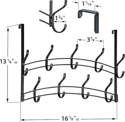 LYNK Professional® Home™ Over Door Hooks Rack - 18 Hook Over Door Hanger - Over Door Towel Rack - Hanging Towels or Clothes - Bathroom, Bedroom or Laundry Room - Lifetime Ltd. Warranty - Black