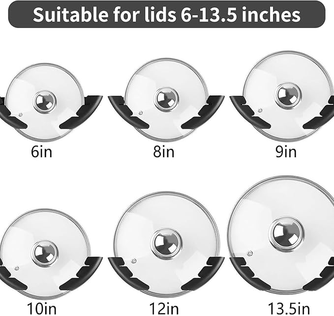 AURIVISTA Universal Pot Lid Organizer for Cabinet, 4 Pack Pan Lids Organizers Inside Cabinet Door Wall Mount Pots Top Storage Organizer Rack Holder Holder for Kitchen, Fits 6" to 13.5" (Black)