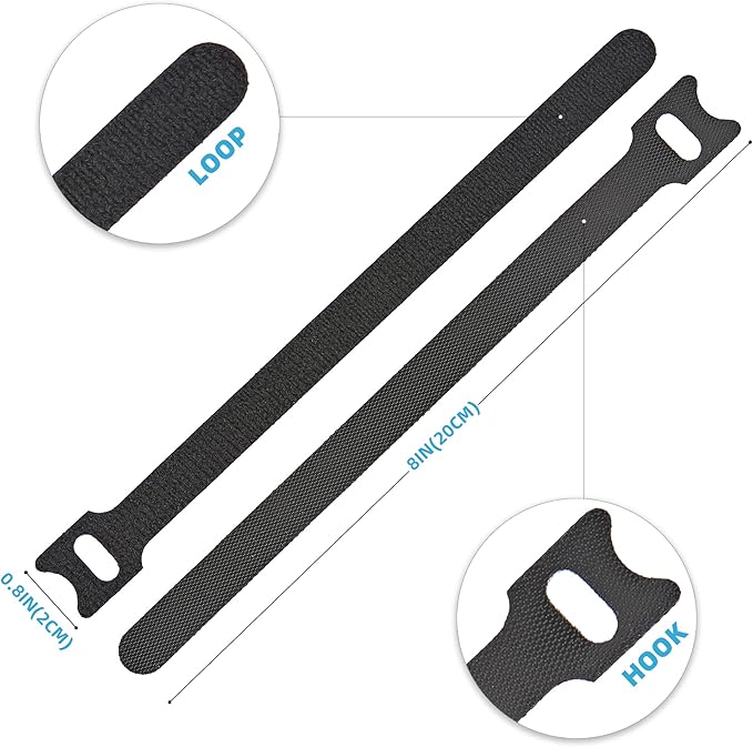 150 PCS Reusable Cable Ties with Hook and Loop, Multi-purpose Adjustable 8 Inch Cable Management Wire Ties Cable Straps for Organizing Home, Office and Data Centers (Black)