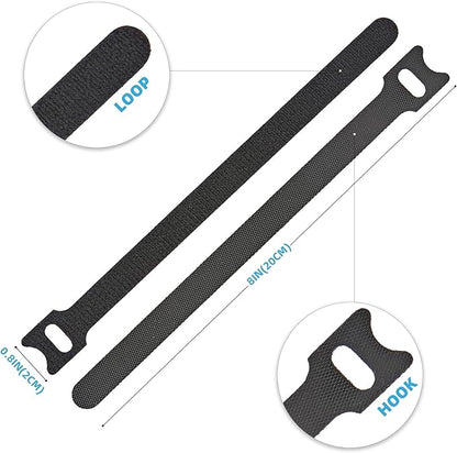 150 PCS Reusable Cable Ties with Hook and Loop, Multi-purpose Adjustable 8 Inch Cable Management Wire Ties Cable Straps for Organizing Home, Office and Data Centers (Black)