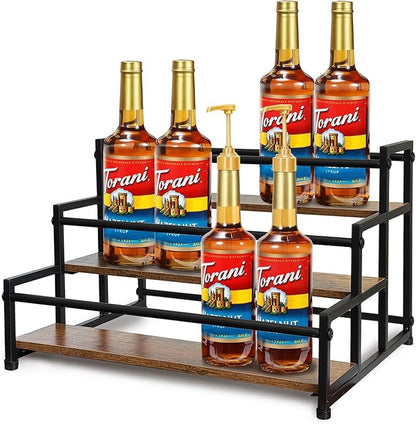 Klxuyuo 3-Tier Coffee Syrup Rack for 15 Bottles (750ml) –Sturdy Coffee Syrup Organizer for Bar, Kitchen, Café, Office