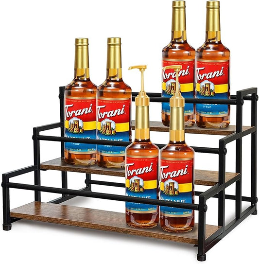 Klxuyuo 3-Tier Coffee Syrup Rack for 15 Bottles (750ml) –Sturdy Coffee Syrup Organizer for Bar, Kitchen, Café, Office