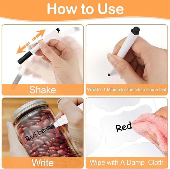 273 Pcs Labels for Jars, Waterproof Reusable Chalkboard Labels for Food Containers, Bottles, Blackboard Stickers with 1 Erasable Chalk Marker (Clear)