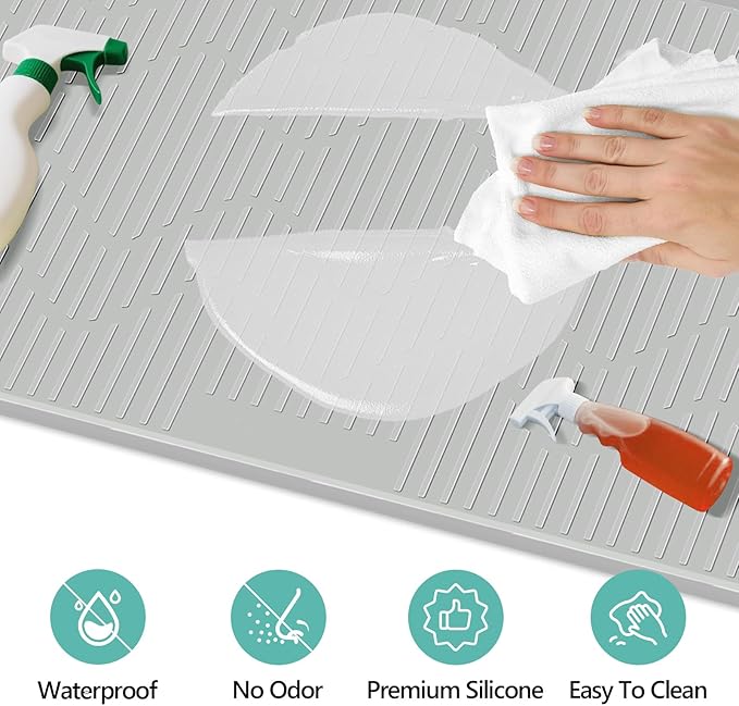 Lanstics 32" x 22" Under Sink Mat for Kitchen Under Sink Organizer Waterproof Raised Edge Silicone Mat Sink Protector Silicone Organizers Tray for Kitchen Bathroom