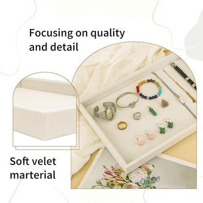 Mornajina 13.8" x 9.5" Velvet Jewelry Tray Jewelry Display Tray, Stackable Empty Plate Trays for Earrings Necklaces Bracelet Rings Display Showcase - Light Khaki