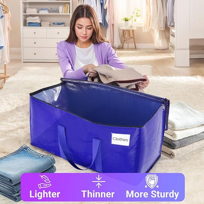 FabSpace 8 Pack Moving Storage Bags Heavy-Duty with Zippers and Reinforced Handles, Moving Supplies Packing Boxes for Moving, Storing, Saving Space, Blue Plastic Storage Totes 93 L(24 Gallon)