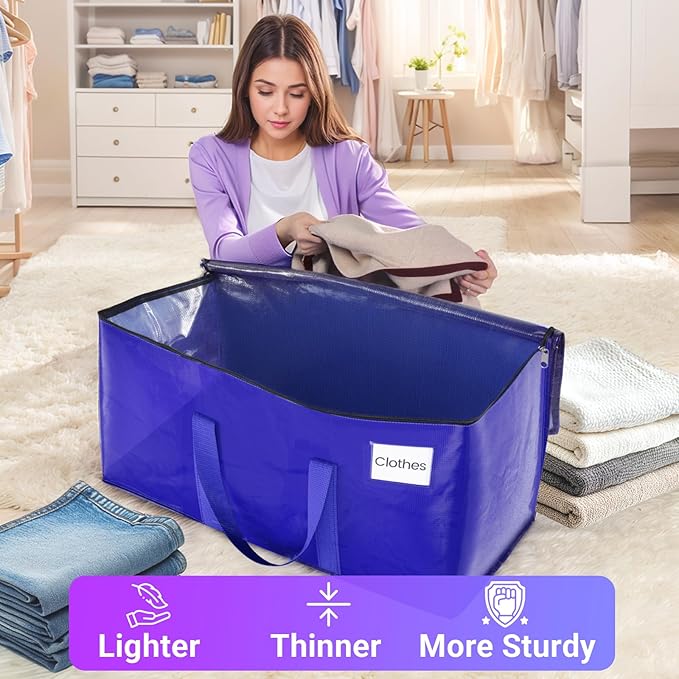 FabSpace Moving Storage Bags, Moving Supplies Packing Boxes for Moving, Camping, College Dorm Room Essentials for Girls, Blue Tote Bags, Heavy-Duty Storage Bins With Lids And Zippers, 93L 2 Pack