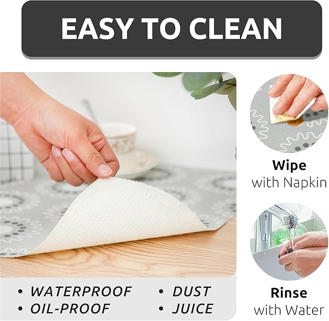 FIFTY FEET 12X120 Inch Shelf Liner for Kitchen Cabinets, PVC Drawer Liner for Dresser Non-Slip Bathroom, Non-Adhesive Cabinet Liner Washable (Grey Circle)(2 Roll)