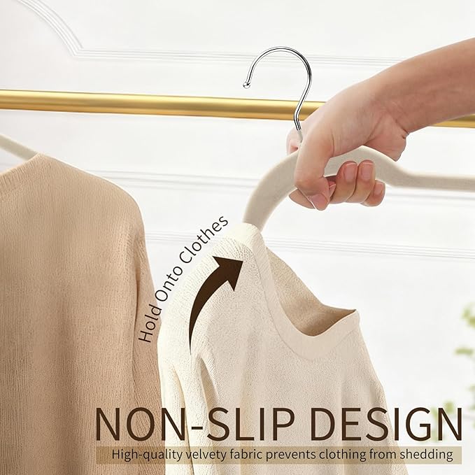 Jibrelxion 30 Pack Premium Velvet Shirt Hangers, Non-Slip Slim Flocked Felt Hangers, Space-Saving Coat Hanger with 360° Swivel Hook for Sweaters, Tops, Blouses, Strappy Dresses