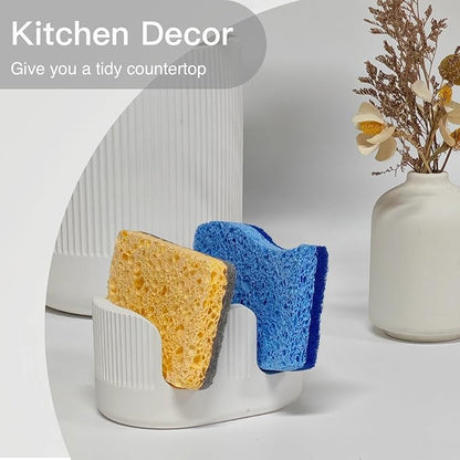 BekPooQ Ultra Absorbent Stone Sponge Holder for Kitchen Sink, 2 Slot Diatomite Dish Brush Sponge Holder, Diatomite Stone Sink Tray, Rustproof Sinks Caddy for Countertop, Double, White