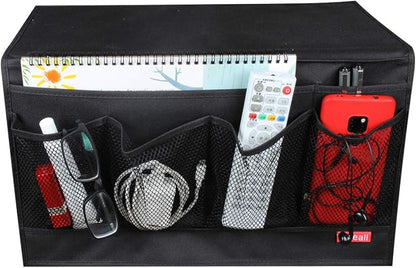 Meeall Bedside Caddy 6 Pockets Bedside Organizer Caddy Fit Tablet Magazine Phone Glasses, Under Mattress Remote Control Holder Storage Organizer, Black