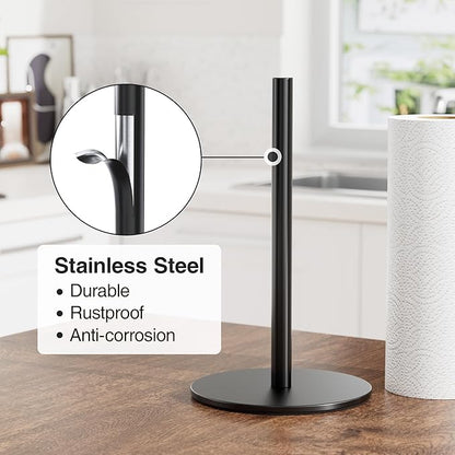 Black Paper Towel Holder Free-Standing, Premium Stainless Steel Paper Rolls Organizer Countertop, Classic Fashion Kitchen Roll Dispenser