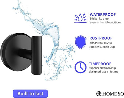HOME SO Suction Cup Hooks T Shape (2 or 4 Pack) (Matte Black, 2, Count)