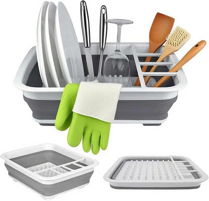Collapsible Dish Drying Rack - Portable Foldable Dish Drainer with Utensil Holder for Kitchen, RV, Camping, Small Spaces - Space Saving Storage Organize