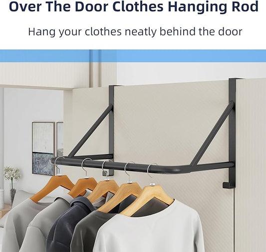 CHJgroup Over The Door Clothes Hanger Rod, Metal Over The Door Hanger for Coat, Clothes Drying Rack for Door for Laundry, Bedroom, Washroom, Fits Door Up to 1.97", Black